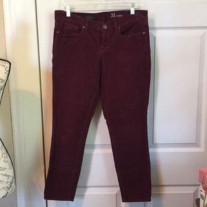 J Crew corduroy deep maroon toothpick pants Sz 31